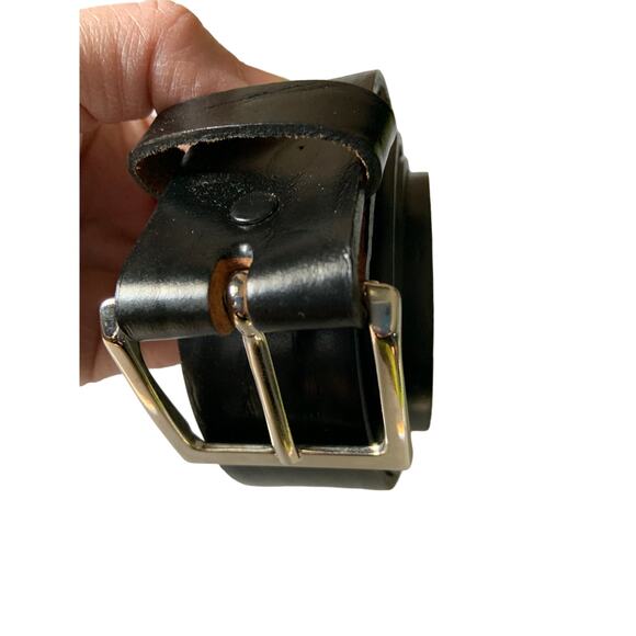 Mens Black Leather Belt Top Grain Oil Tan Leather Belt Square Buckle Size 56 Z6 - Picture 2 of 8